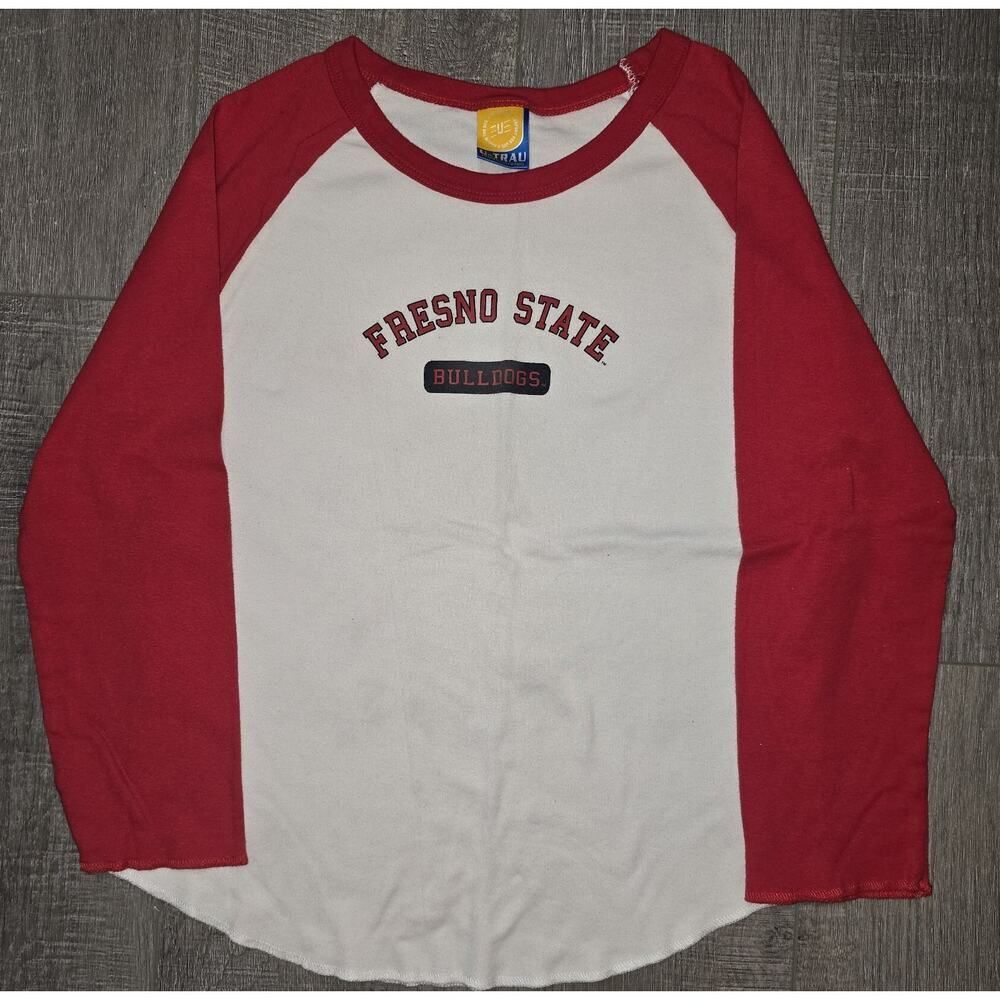 Fresno State Bulldogs Women Shirt Med Brand U-trau White With Red 3/4 Sleeve
